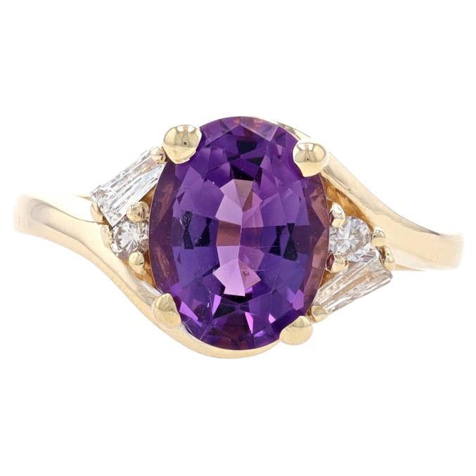 Yellow Gold Amethyst & Diamond Bypass Ring - 14k Oval 1.92ctw For Sale