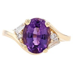 Yellow Gold Amethyst & Diamond Bypass Ring - 14k Oval 1.92ctw