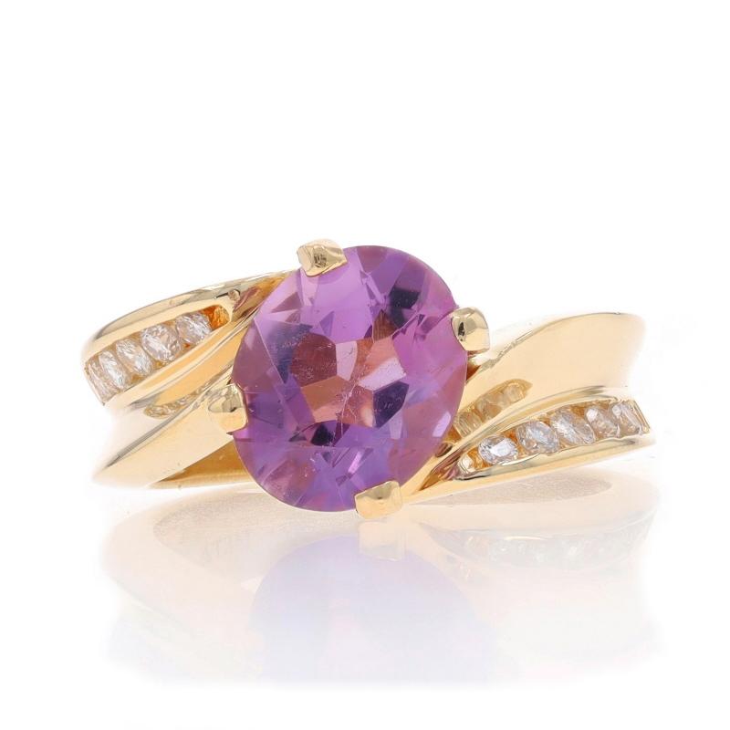 Taille : 6 1/2
Frais de taille : Up&Up pour 30 $ ou Down pour 30 $.

Contenu du métal : Or jaune 14k

Informations sur les pierres

Améthyste naturelle
Carat(s) : 2.10ct
Coupe : Ovale
Couleur : violet

Diamants naturels
Carat(s) : .30ctw
Coupe :