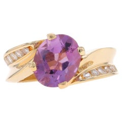 Anillo Bypass Amatista Diamante Oro Amarillo - 14k Oval 2.40ctw
