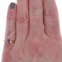 Yellow Gold Amethyst Diamond Bypass Ring - 14k Oval .26ctw