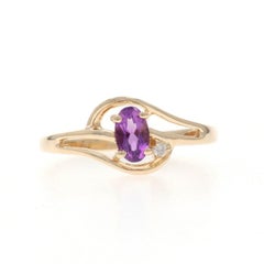Yellow Gold Amethyst Diamond Bypass Ring - 14k Oval .26ctw