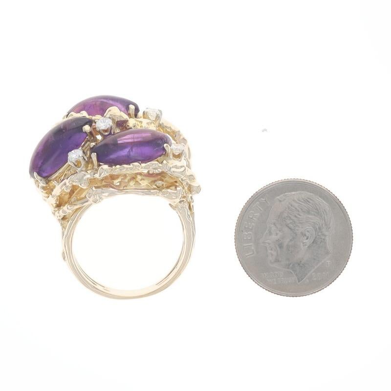 Yellow Gold Amethyst Diamond Cluster Cocktail Ring - 14k Marquise Cab 4.46ctw For Sale 1