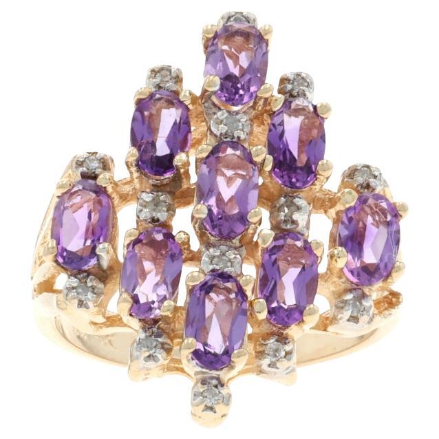 Bague cocktail en or jaune avec améthyste et diamant - 14k Oval 2.12ctw