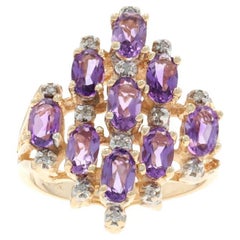 Bague cocktail en or jaune avec améthyste et diamant - 14k Oval 2.12ctw