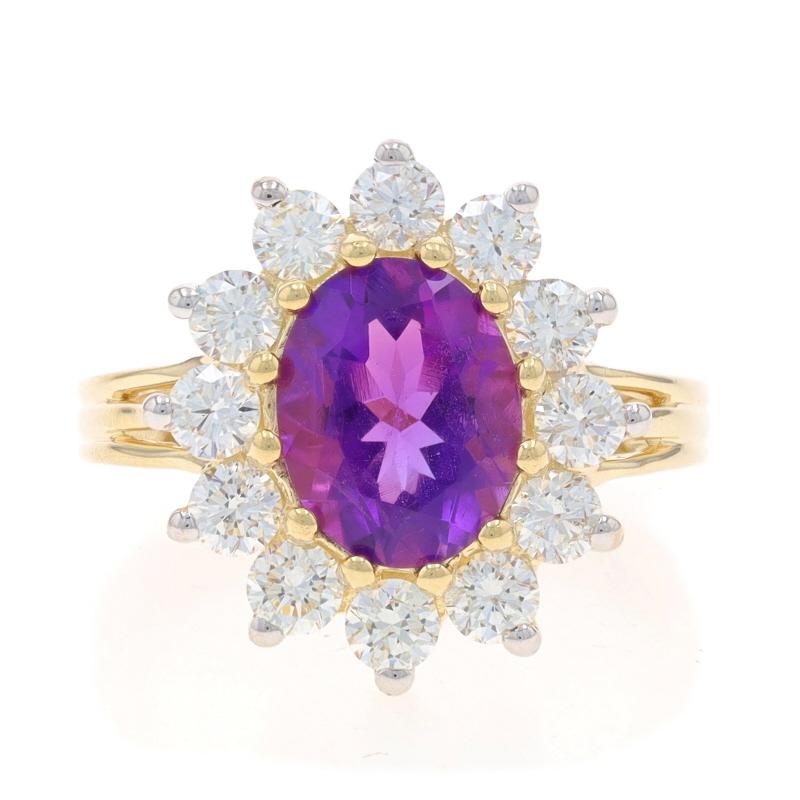 Taille : 7
Frais de taille : Up&Up d'une demi-taille pour $60

Contenu métallique : Or jaune 10k et or blanc 10k

Informations sur les pierres

Améthyste naturelle
Carat(s) : 2.40ct
Coupe : Ovale
Couleur : violet

Diamant naturel
Carat(s) :