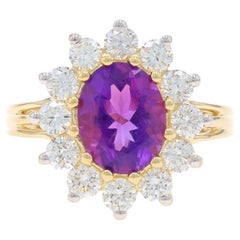 Anillo Halo Cóctel Amatista Diamante Oro Amarillo - 10k Oval 3.60ctw