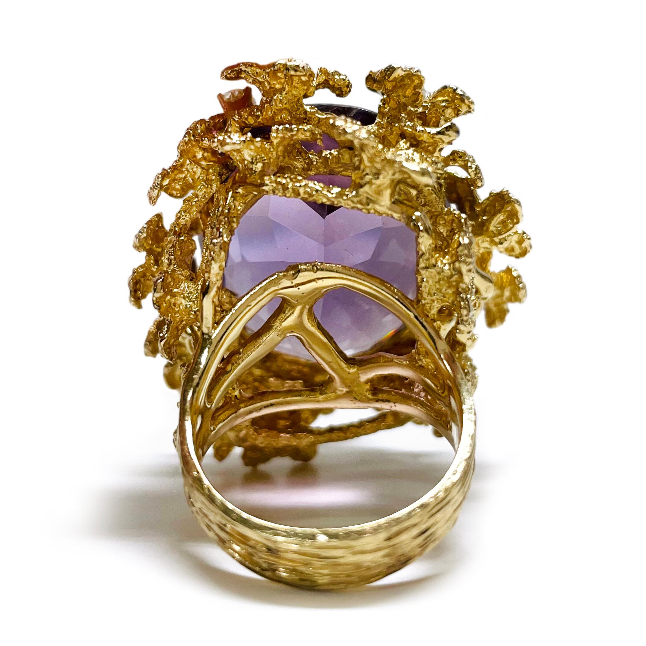 Yellow Gold Amethyst Diamond Cocktail Ring In Good Condition For Sale In Palm Desert, CA