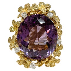 Retro Yellow Gold Amethyst Diamond Cocktail Ring