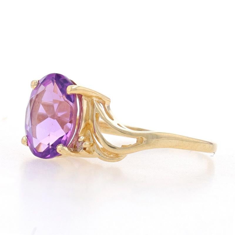 Oval Cut Yellow Gold Amethyst & Diamond Cocktail Solitaire Bypass Ring - 14k Oval 2.20ct For Sale