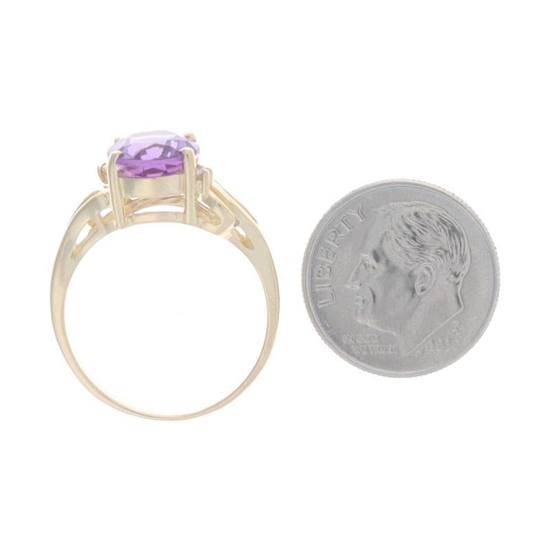 Women's Yellow Gold Amethyst & Diamond Cocktail Solitaire Bypass Ring - 14k Oval 2.20ct For Sale