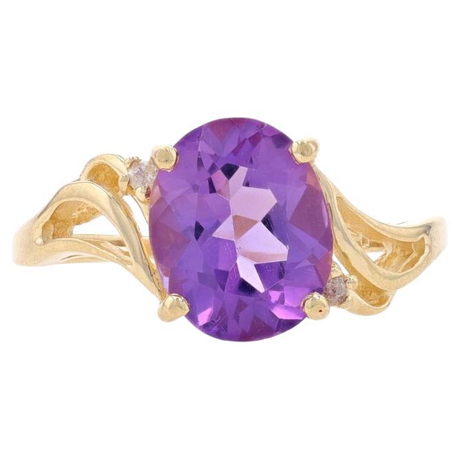 Yellow Gold Amethyst & Diamond Cocktail Solitaire Bypass Ring - 14k Oval 2.20ct For Sale