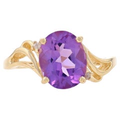 Yellow Gold Amethyst & Diamond Cocktail Solitaire Bypass Ring - 14k Oval 2.20ct