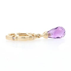 Yellow Gold Amethyst & Diamond Dangle Charm, 14k Round .54ctw Bead Fits Pandora