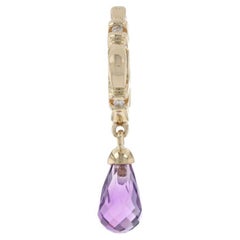 Yellow Gold Amethyst & Diamond Dangle Charm, 14k Round .54ctw Bead Fits Pandora