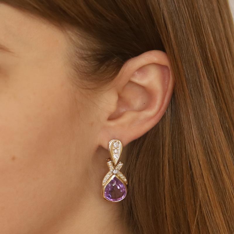 Gelbgold Amethyst-Diamant-Tür-Knocker-Ohrringe - 14k Birnen-Ohrringe 10,65 Karat Pi (Tropfenschliff)