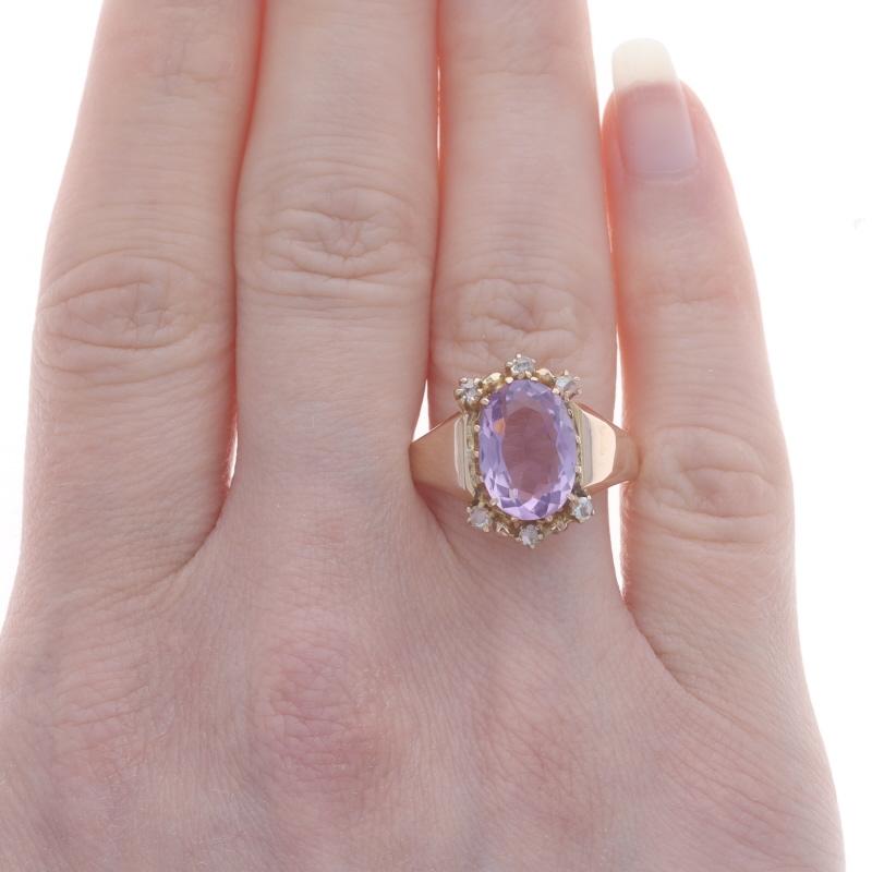Edwardianischer Ring aus Gelbgold mit Amethyst und Diamant - 10k Oval 2,95ctw Antik (Ovalschliff)
