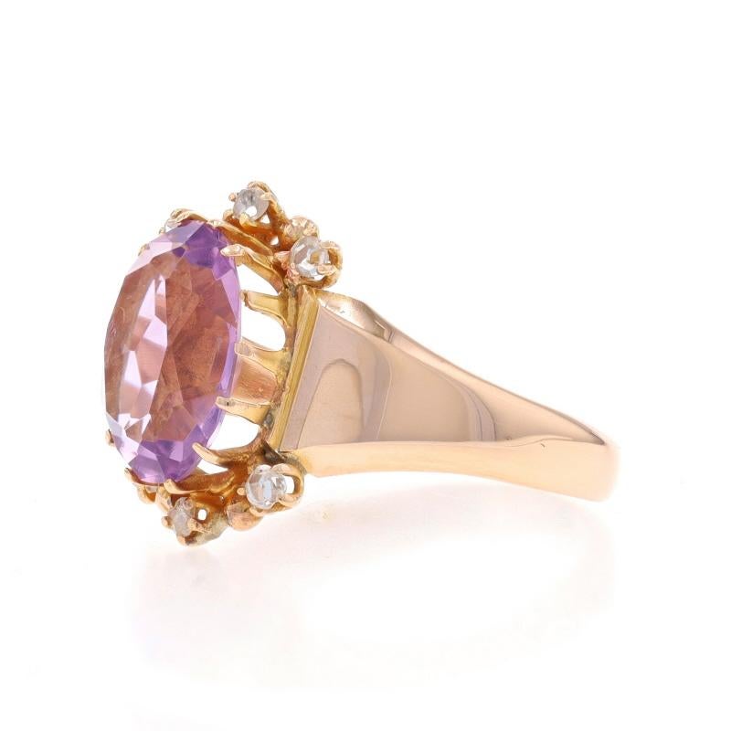Edwardianischer Ring aus Gelbgold mit Amethyst und Diamant - 10k Oval 2,95ctw Antik im Zustand „Hervorragend“ in Greensboro, NC