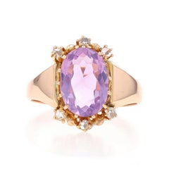 Edwardianischer Ring aus Gelbgold mit Amethyst und Diamant - 10k Oval 2,95ctw Antik