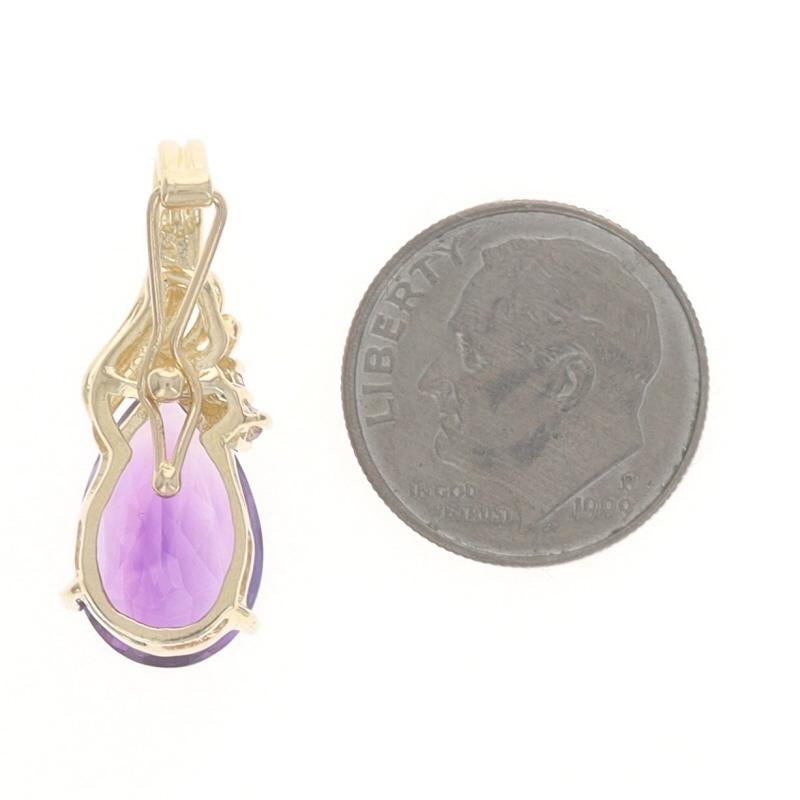 Taille poire Pendentif en or jaune avec améthyste et diamant - 14k Pear 3.93ctw en vente