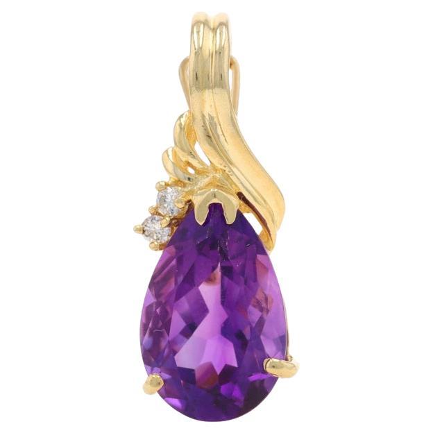 Pendentif en or jaune avec améthyste et diamant - 14k Pear 3.93ctw
