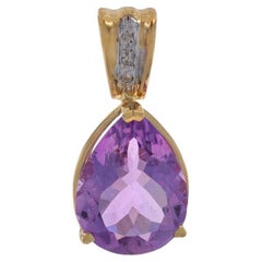 Pendentif en or jaune avec améthyste et diamants - Poire de 14 carats 5,72 carats