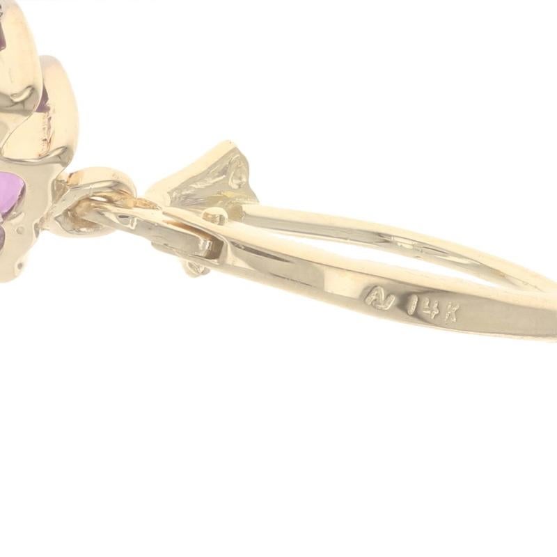 Women's Yellow Gold Amethyst & Diamond Flower Dangle Earrings -14k Heart 4.00ctw Pierced For Sale