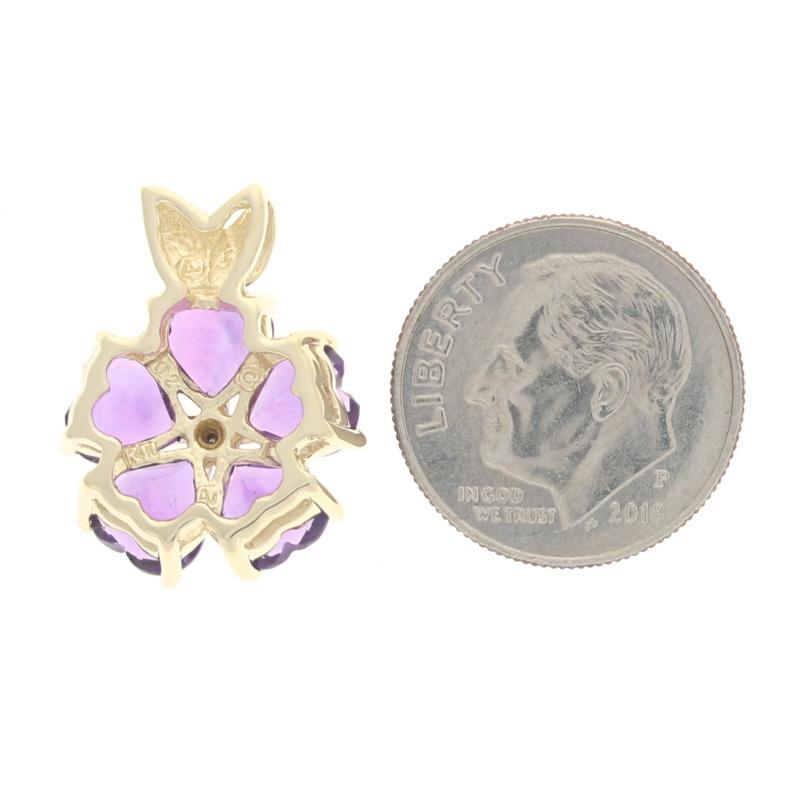 Yellow Gold Amethyst & Diamond Flower Pendant - 14k Heart 3.50ctw Blossom In Excellent Condition For Sale In Greensboro, NC
