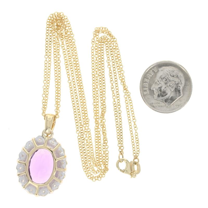 Women's Yellow Gold Amethyst & Diamond Halo Necklace 16 1/4