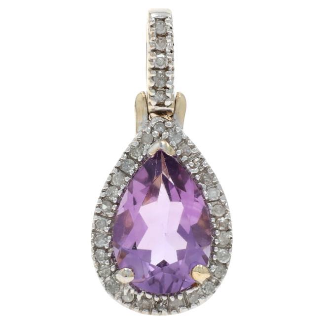 Ciondolo aureola con diamante e ametista in oro giallo - 10k Pear 1.82ctw in vendita