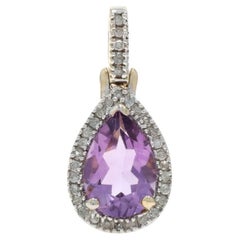 Ciondolo aureola con diamante e ametista in oro giallo - 10k Pear 1.82ctw