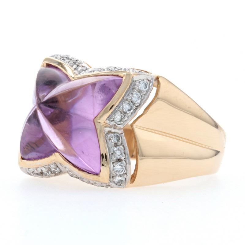 Women's Yellow Gold Amethyst & Diamond Halo Ring - 14k Custom Cabochon 3.62ctw Floral