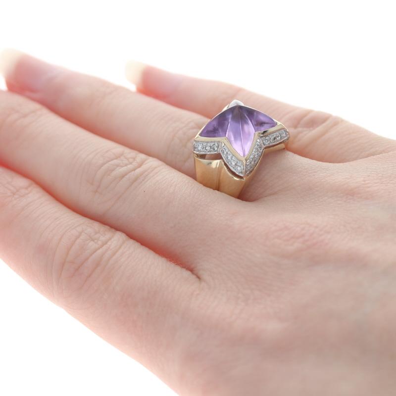 Yellow Gold Amethyst & Diamond Halo Ring - 14k Custom Cabochon 3.62ctw Floral 1
