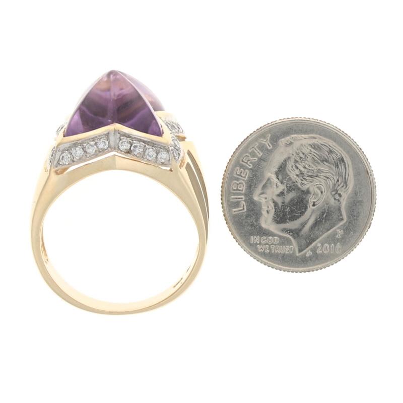 Yellow Gold Amethyst & Diamond Halo Ring - 14k Custom Cabochon 3.62ctw Floral 2