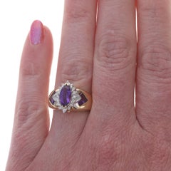 Yellow Gold Amethyst Diamond Halo Ring - 14k Marquise 1.86ctw