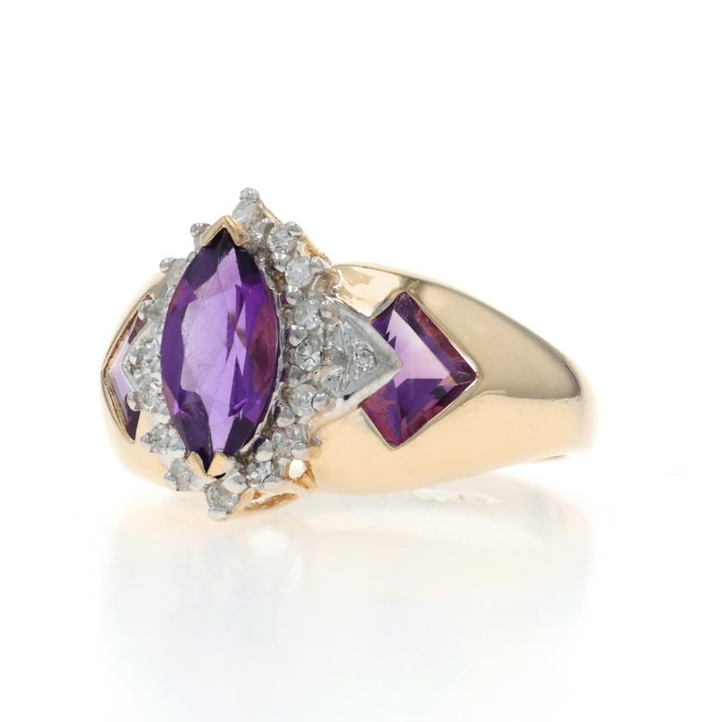 Taglio marquise Anello con diamante e ametista in oro giallo - 14k Marquise 1.86ctw in vendita