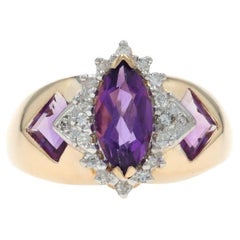 Bague en or jaune avec améthyste et diamant - 14k Marquise 1.86ctw