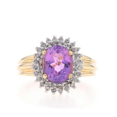 Yellow Gold Amethyst Diamond Halo Ring - 14k Oval 2.77ctw