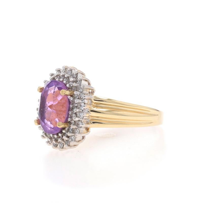 Bague halo en or jaune 14 carats avec améthyste et diamants - 2,77 carats poids total Excellent état - En vente à Greensboro, NC