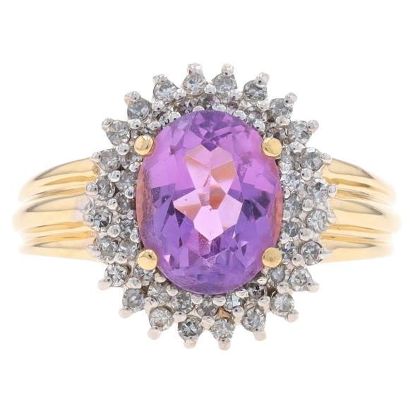 Anillo Halo Amatista Diamante Oro Amarillo - 14k Oval 2.77ctw