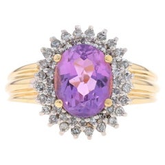 Anillo Halo Amatista Diamante Oro Amarillo - 14k Oval 2.77ctw