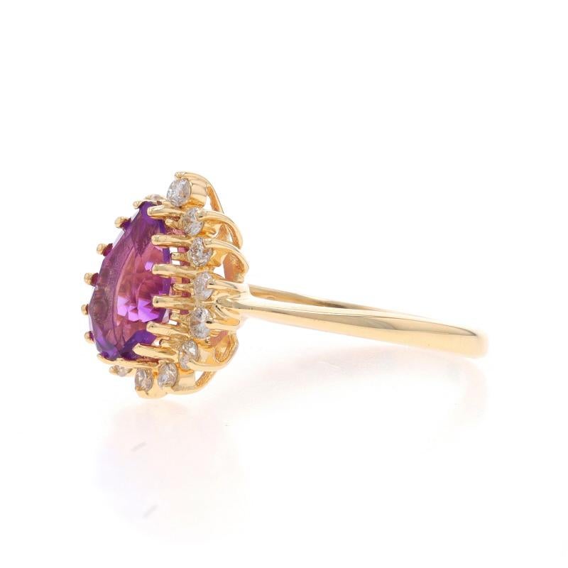 Yellow Gold Amethyst Diamond Halo Ring - 14k Pear 1.38ctw In Excellent Condition For Sale In Greensboro, NC