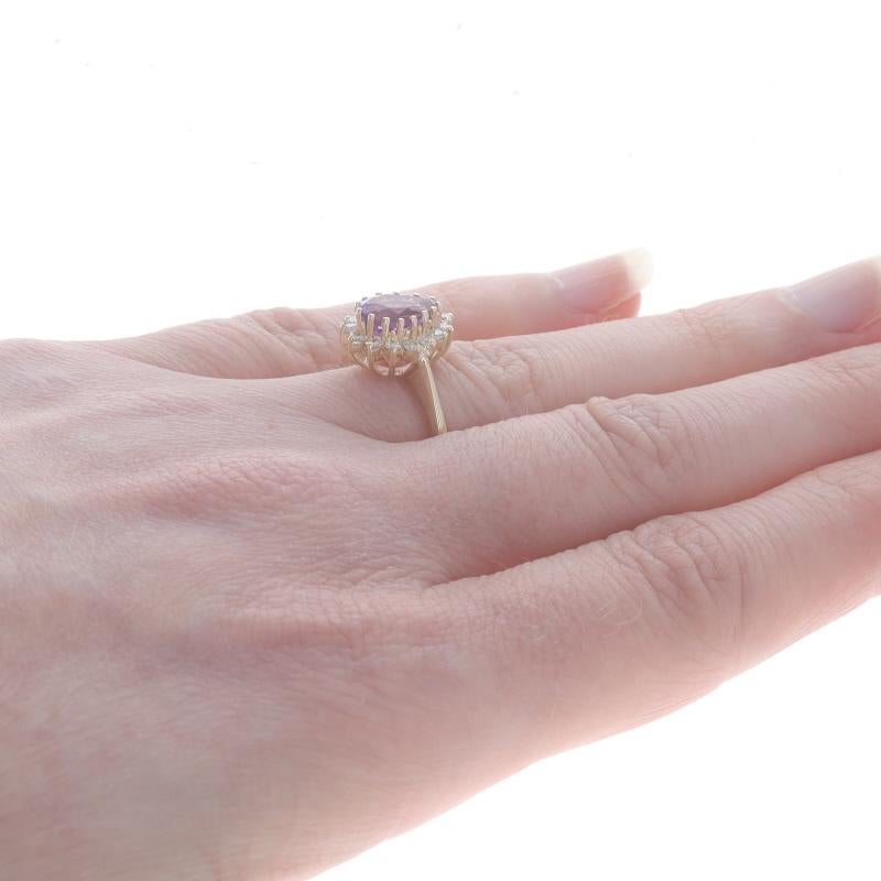 Women's Yellow Gold Amethyst Diamond Halo Ring - 14k Pear 1.38ctw For Sale