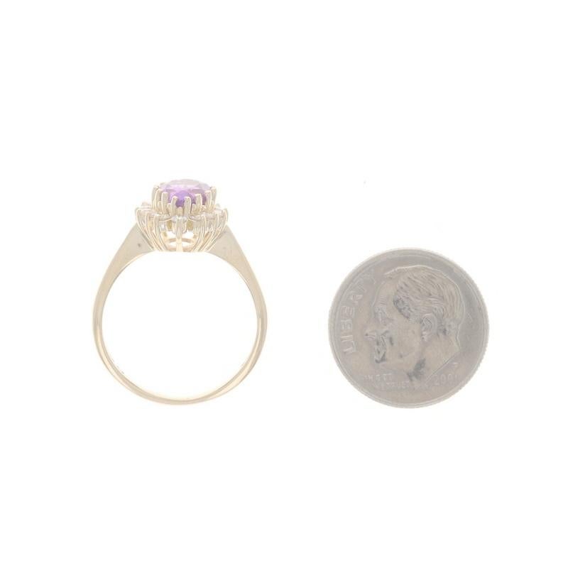 Yellow Gold Amethyst Diamond Halo Ring - 14k Pear 1.38ctw For Sale 1