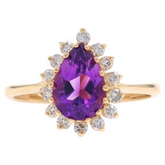 Anillo Halo Amatista Diamante Oro Amarillo - 14k Pera 1.38ctw