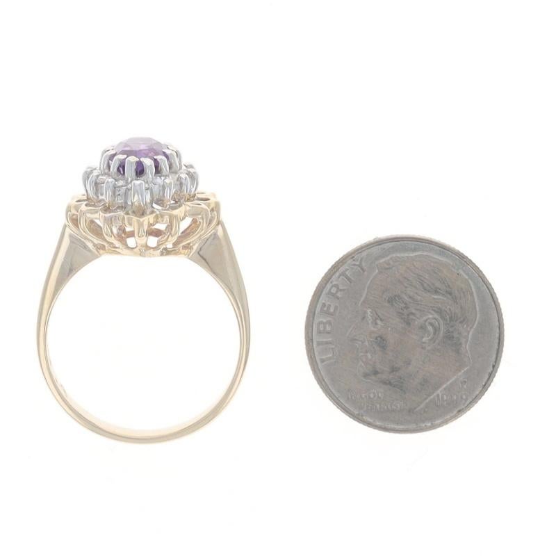 Yellow Gold Amethyst Diamond Halo Ring - 14k Pear 1.55ctw Floral Teardrop For Sale 1