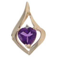 Yellow Gold Amethyst Diamond Heart Pendant - 14k 1.40ct Love