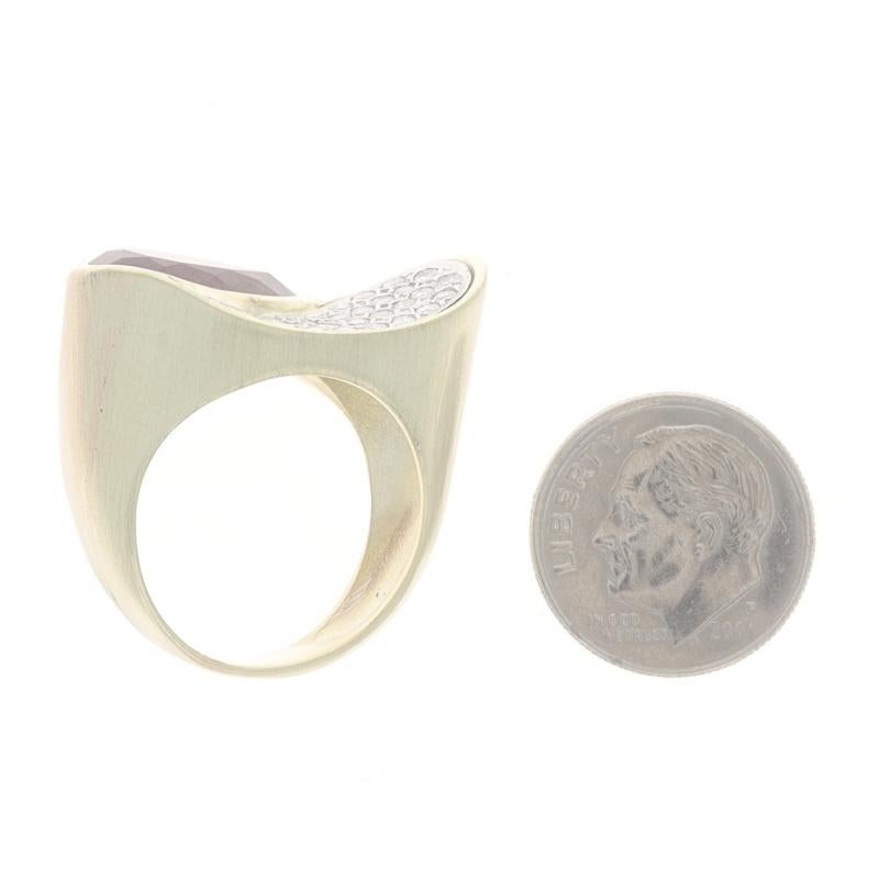 Yellow Gold Amethyst Diamond Leaf Ring - 14k Pear 5.99ctw Brushed Cluster For Sale 1