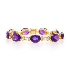 Yellow Gold Amethyst Diamond Link Bracelet 7 1/4" - 18k Oval 32.78ctw