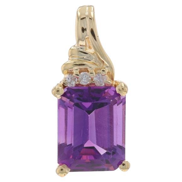 Pendentif en or jaune avec améthyste et diamant - 14k Emerald Cut 2.16ctw en vente